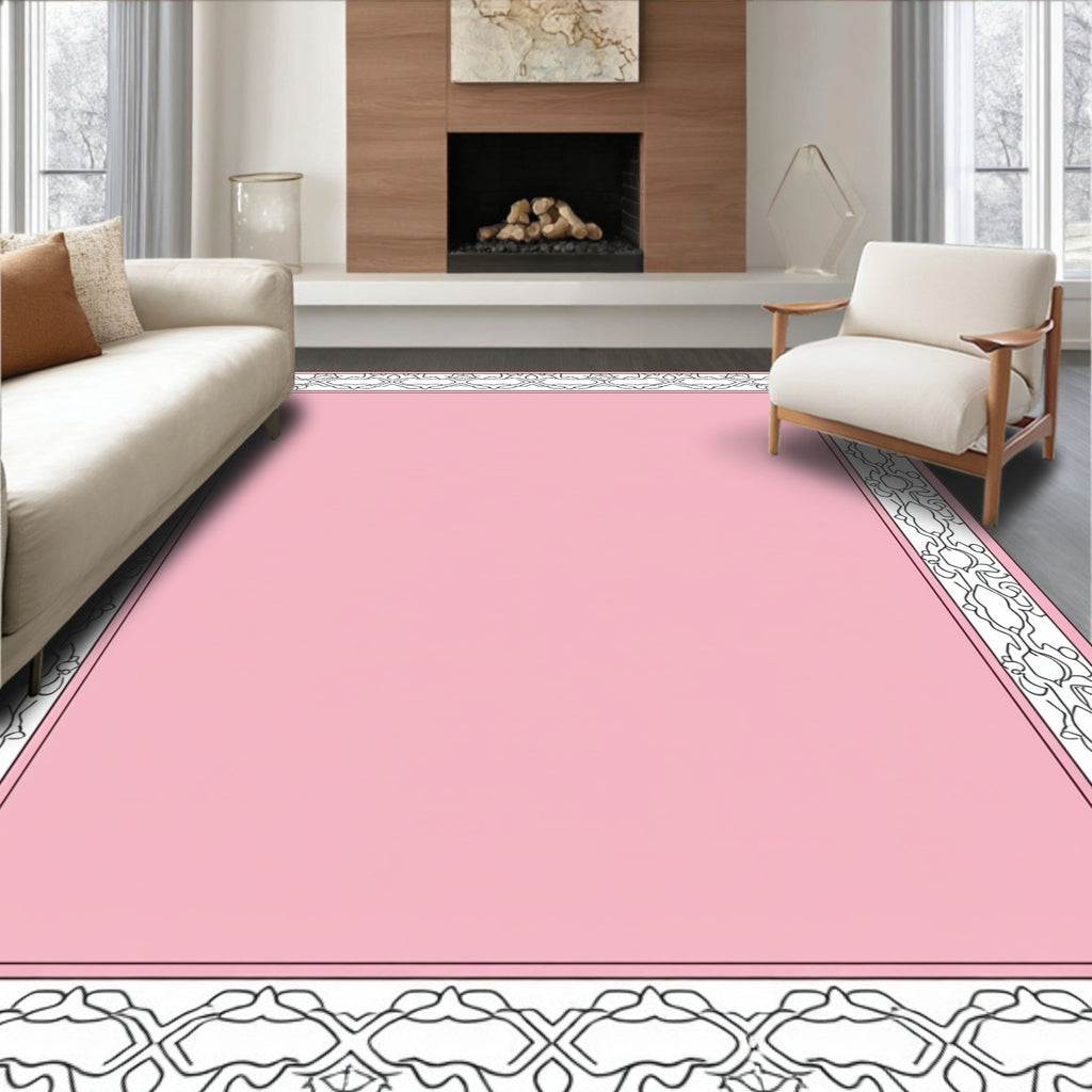 Pink Floral Medallion Border Rug