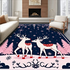 Winter Deer Reindeer Snowflakes Navy Rug