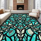 Teal Floral Symmetry Art Deco Rug