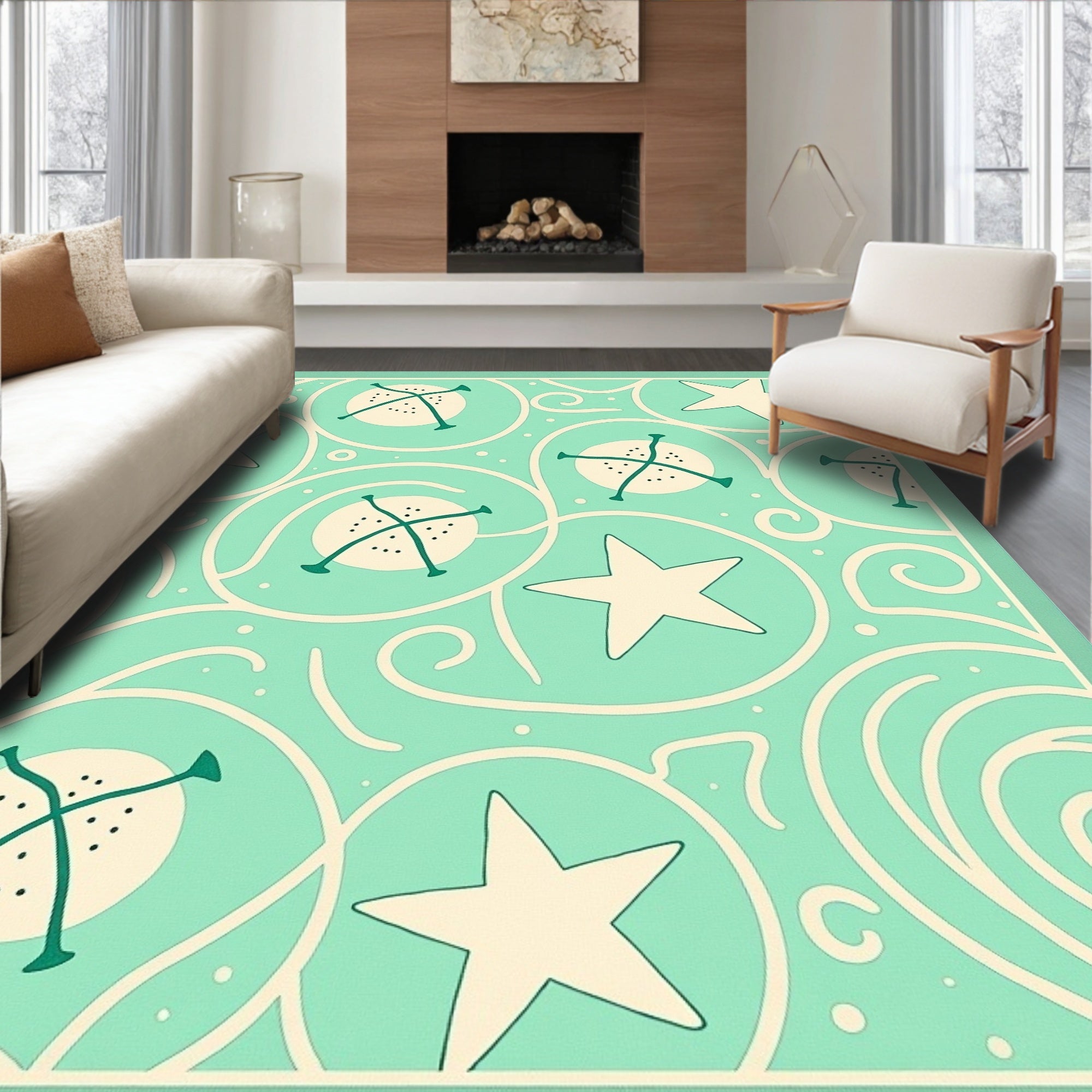Pastel Mint Starburst Swirl Rug