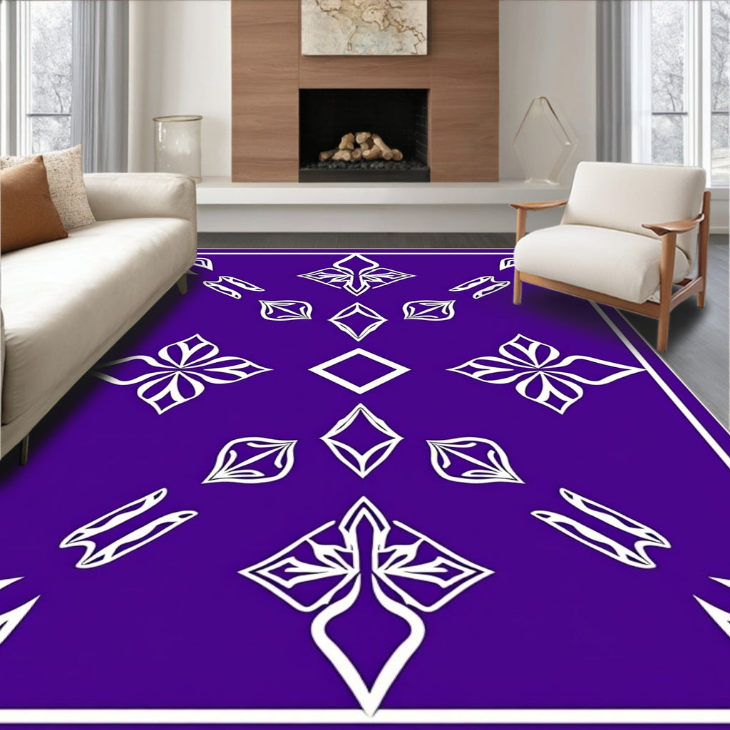 Royal Purple White Ornate Diamond Medallion Rug