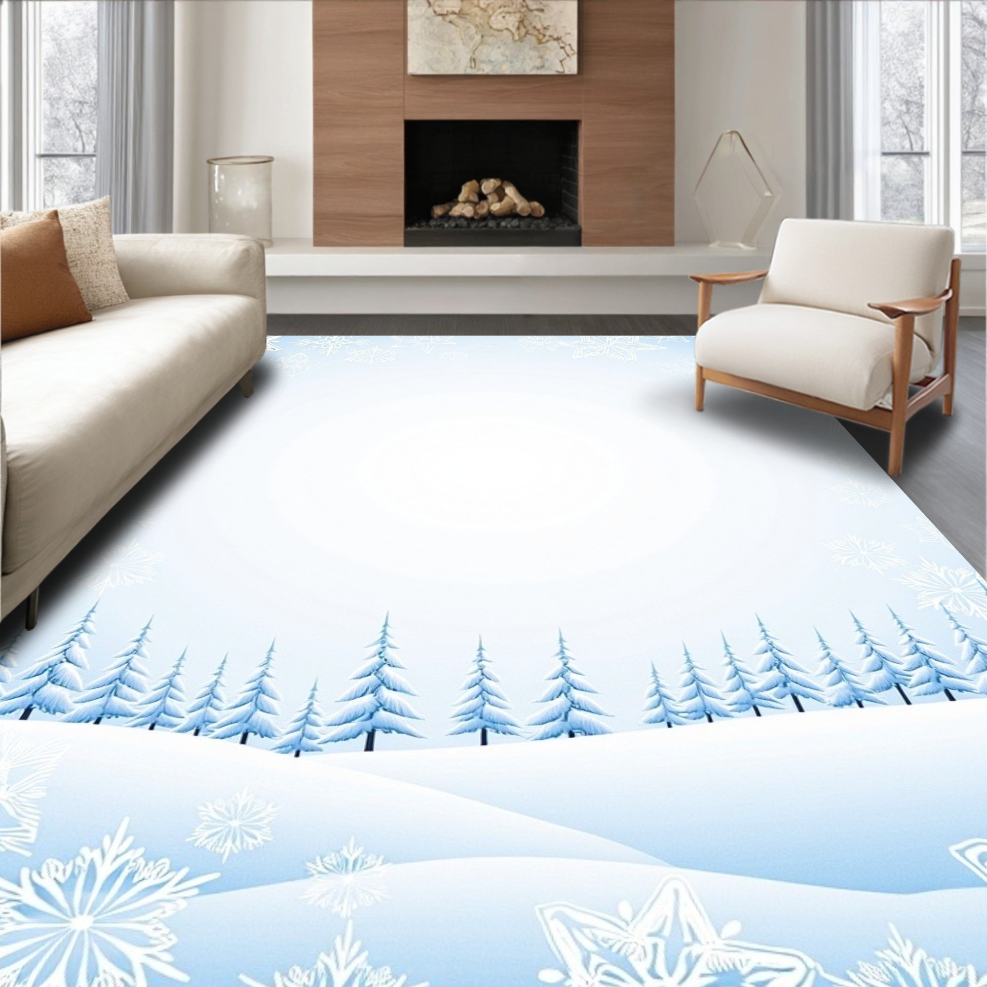 Winter Snowscape Snowflake Forest Rug