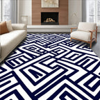 Navy Blue Geometric Maze Harmony Rug