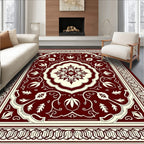 Crimson Cream Floral Medallion Border Rug