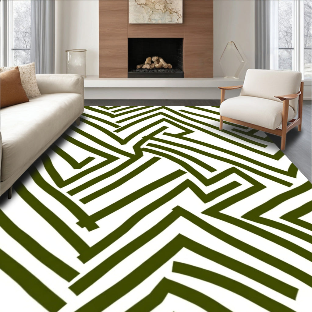 Olive Green Abstract Chevron Lines Rug