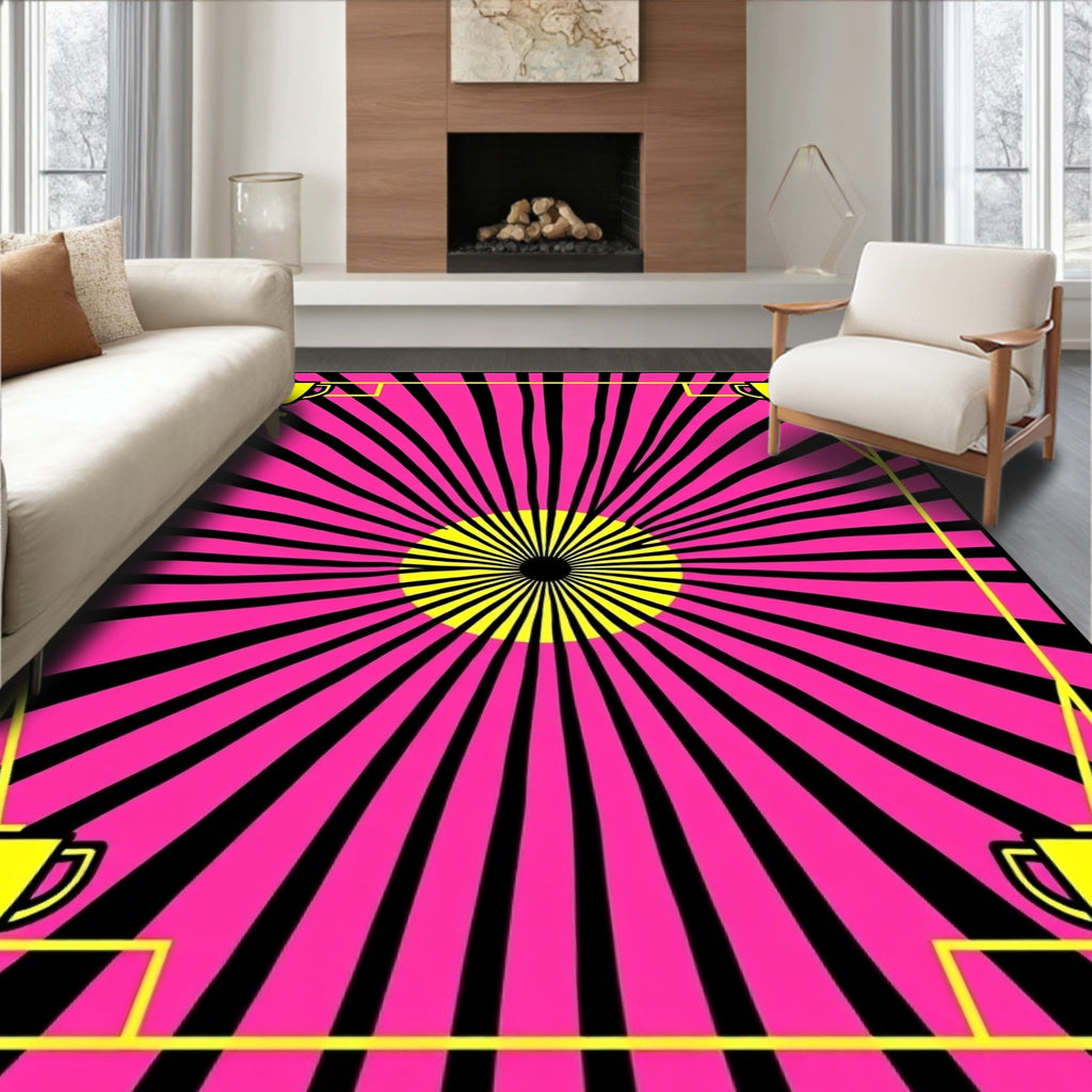 Radiant Pink Yellow Trophy Border Rug
