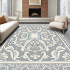 Elegant Gray Floral Scroll Artwork Rug