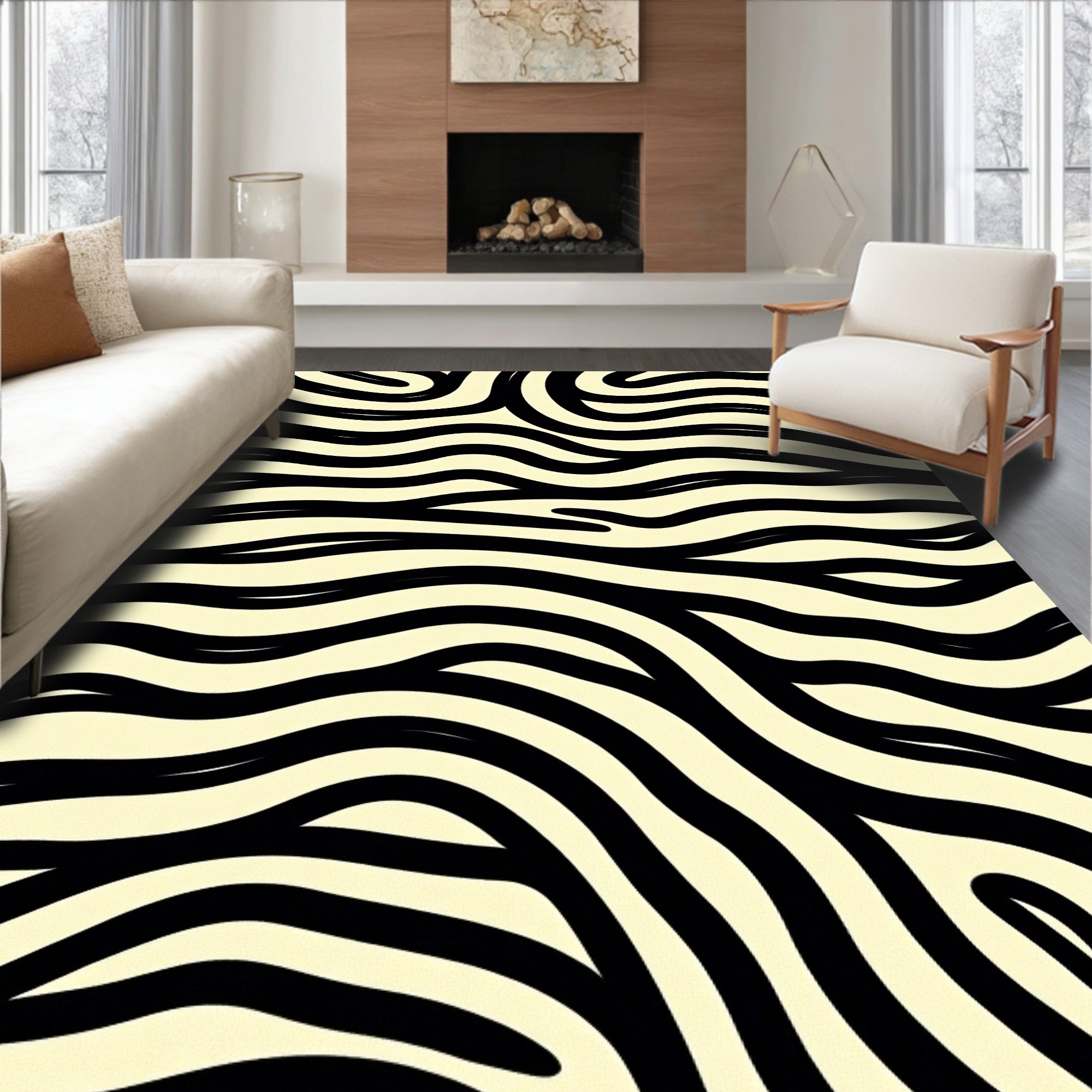 Black and Cream Wavy Stripes Rug