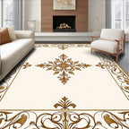 Elegant Gold Scrollwork Floral Medallion Rug