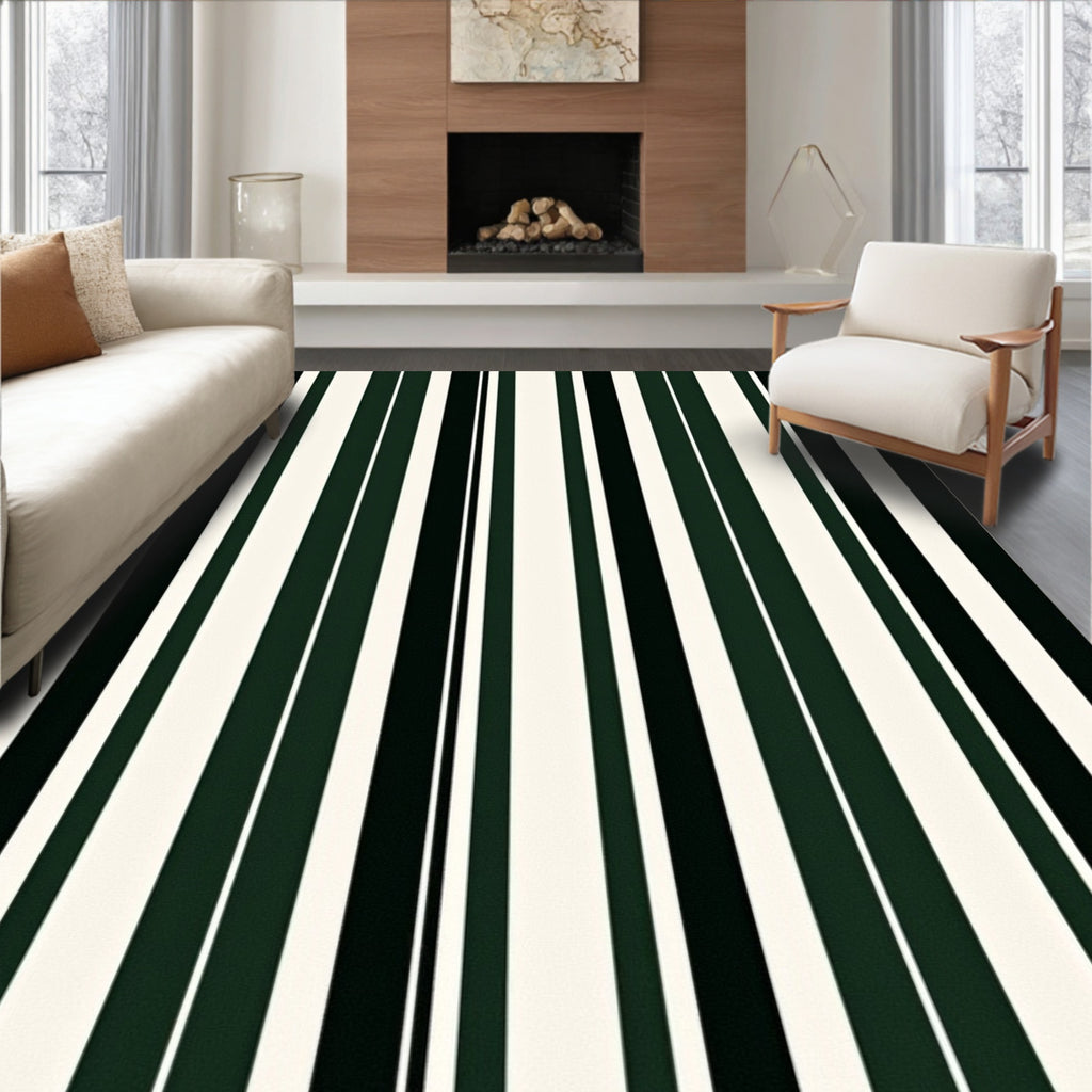 Dark Green White Stripe Rug