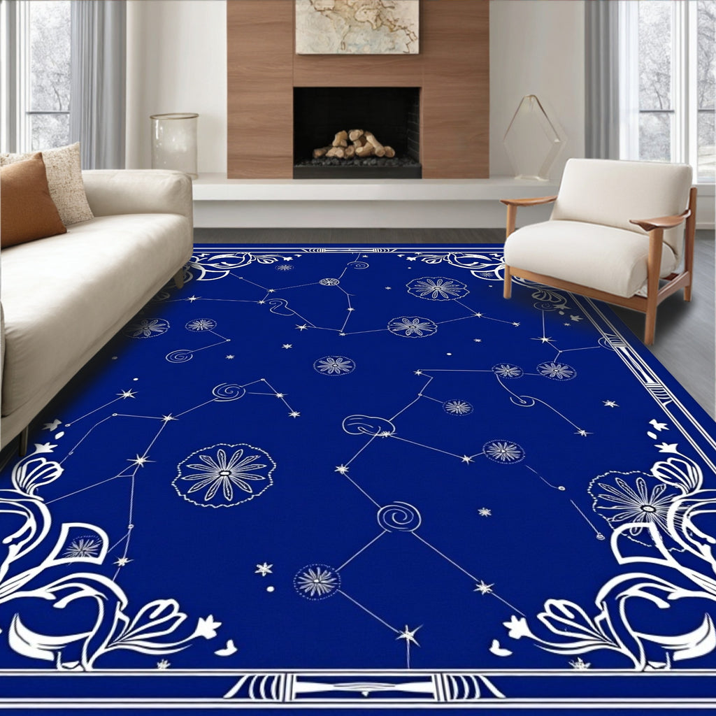 Deep Blue Celestial Star Constellations Rug