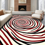 Crimson Black Swirling Concentric Rings Rug