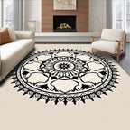 Black Scalloped Medallion Radial Arrangement Rug