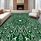 Forest Green White Organic Scroll Mandala Rug