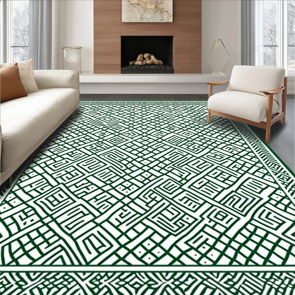 Green Abstract Geometric Maze Rug