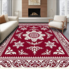 Crimson White Snowflake Flourish Rug