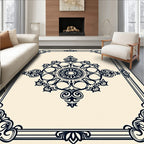 Classic Dark Blue Floral Medallion Frame Rug