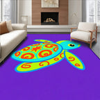 Whimsical Turtle Aqua Orange Swirls Rug