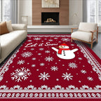 Crimson Snowman Snowflake Border Rug