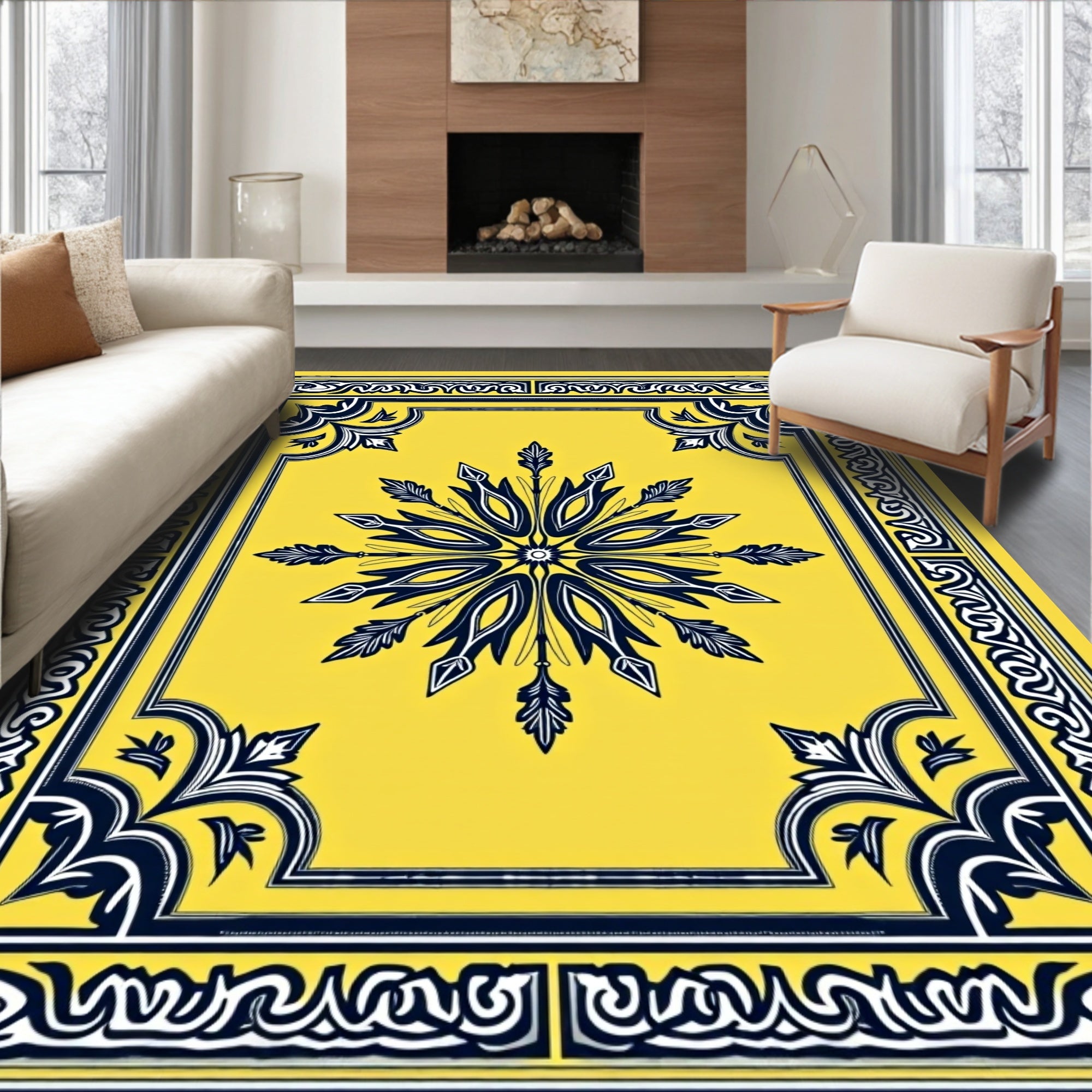 Bold Yellow Floral Star Medallion Rug