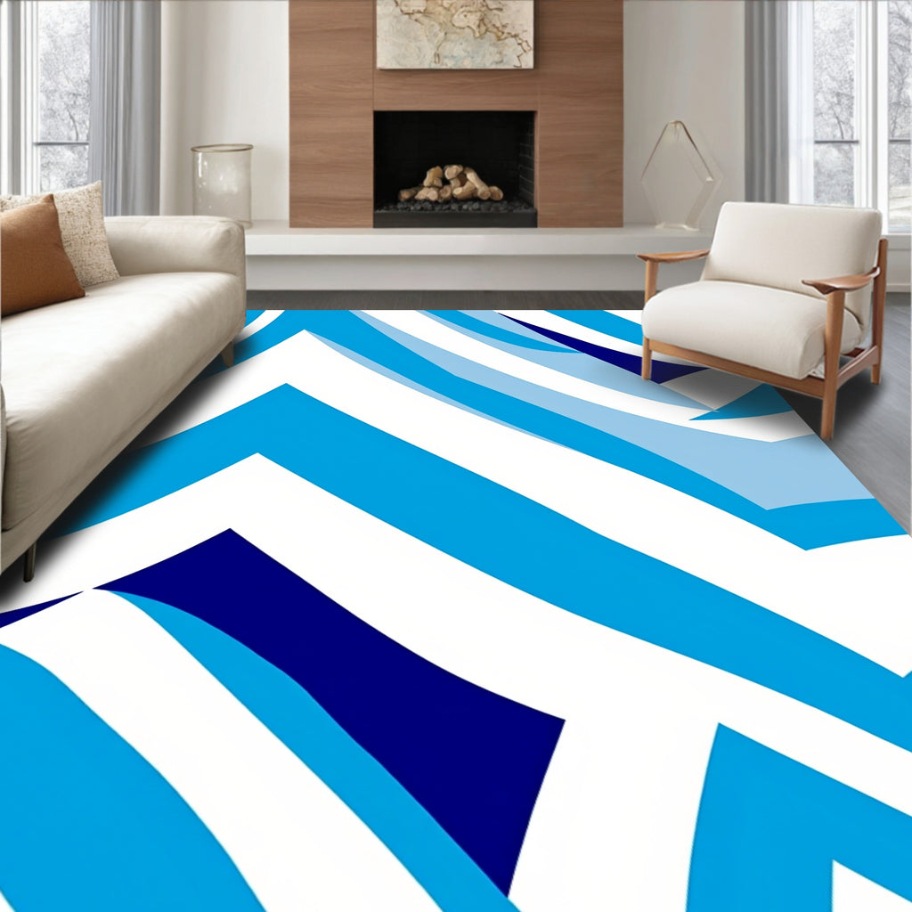 Cool Tones Layered Geometric Zigzag Rug