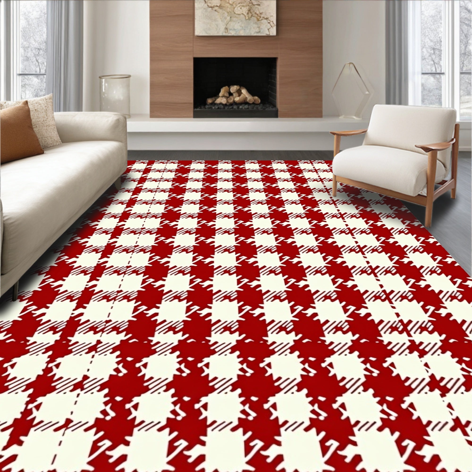 Classic Red Houndstooth Check Rug