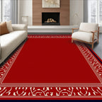 Crimson Bordered White Floral Vine Rug