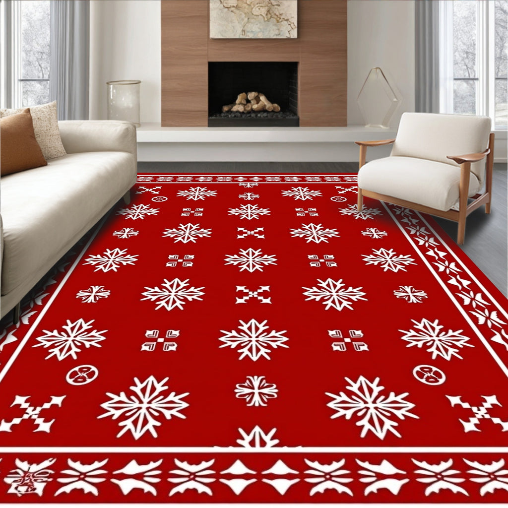 Crimson White Snowflake Garden Rug