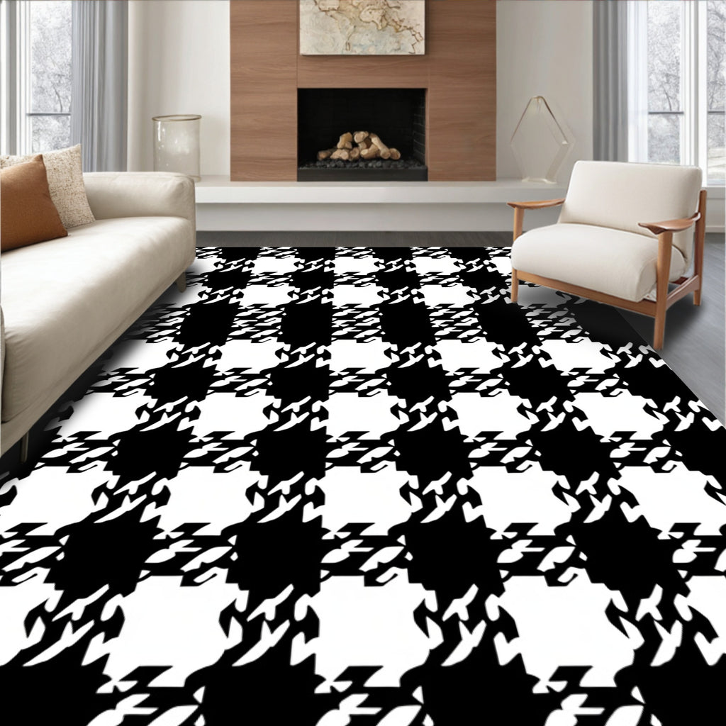 Classic Black White Houndstooth Check Rug