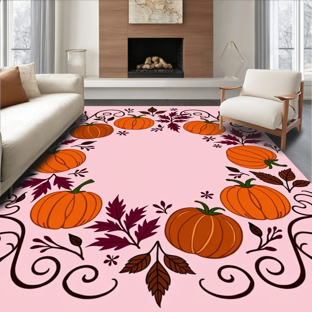 Orange Pumpkin Autumn Swirl Arrangement Rug