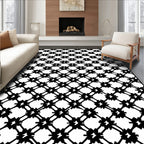 Black Lattice Floral Geometric Rug