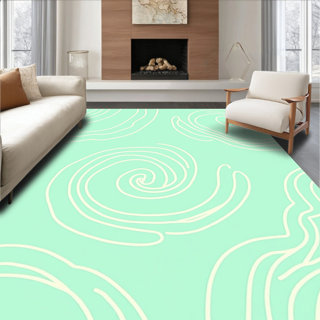 Mint Swirl Abstract Wave Rug