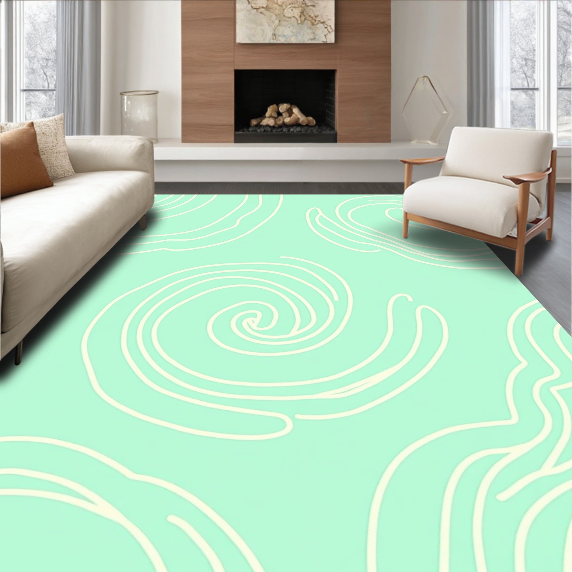 Mint Swirl Abstract Wave Rug