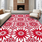 Vivid Red Sunburst Diamond Medallion Rug