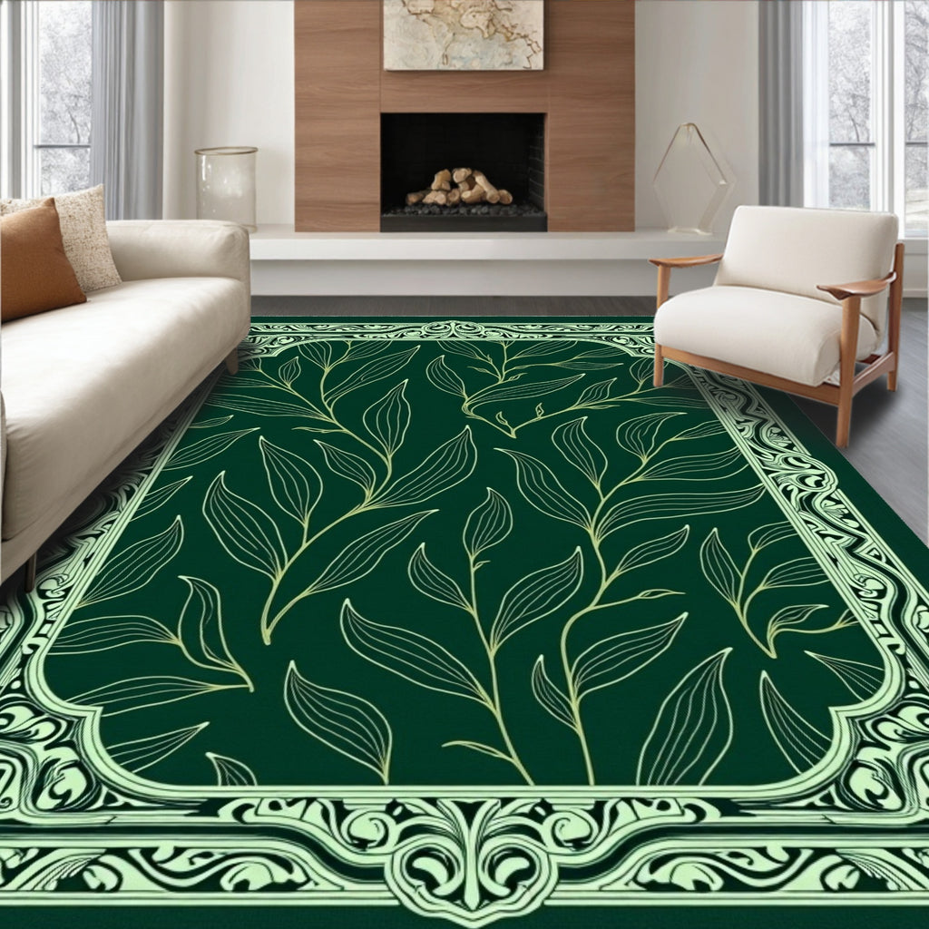 Emerald Green Botanical Vine Frame Rug