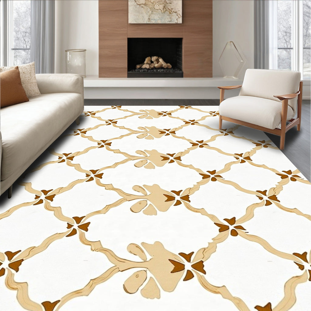 Tan Lattice Floral Arrangement Rug