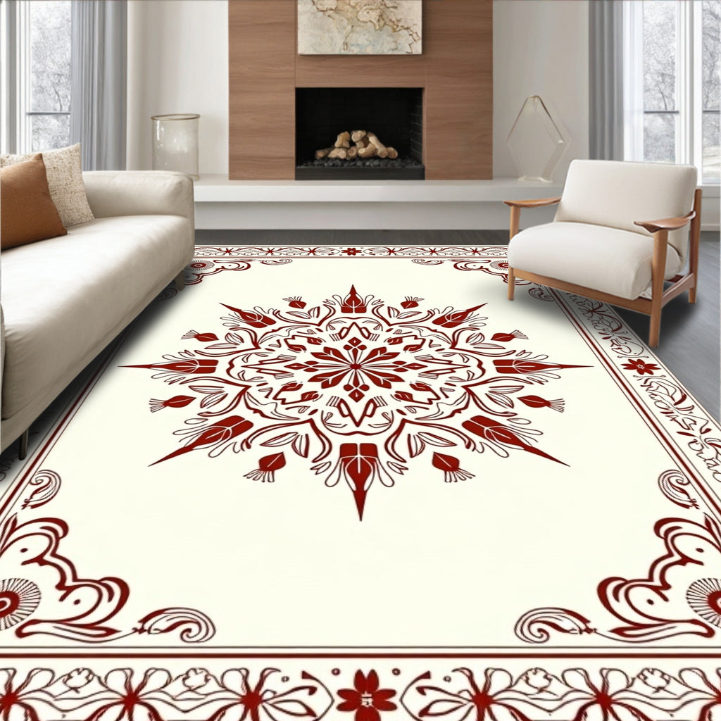 Symmetrical Starburst Bloom Border Artwork Rug