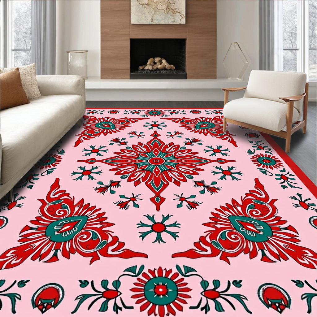 Floral Crimson Teal Mandala Rug