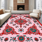 Floral Crimson Teal Mandala Rug