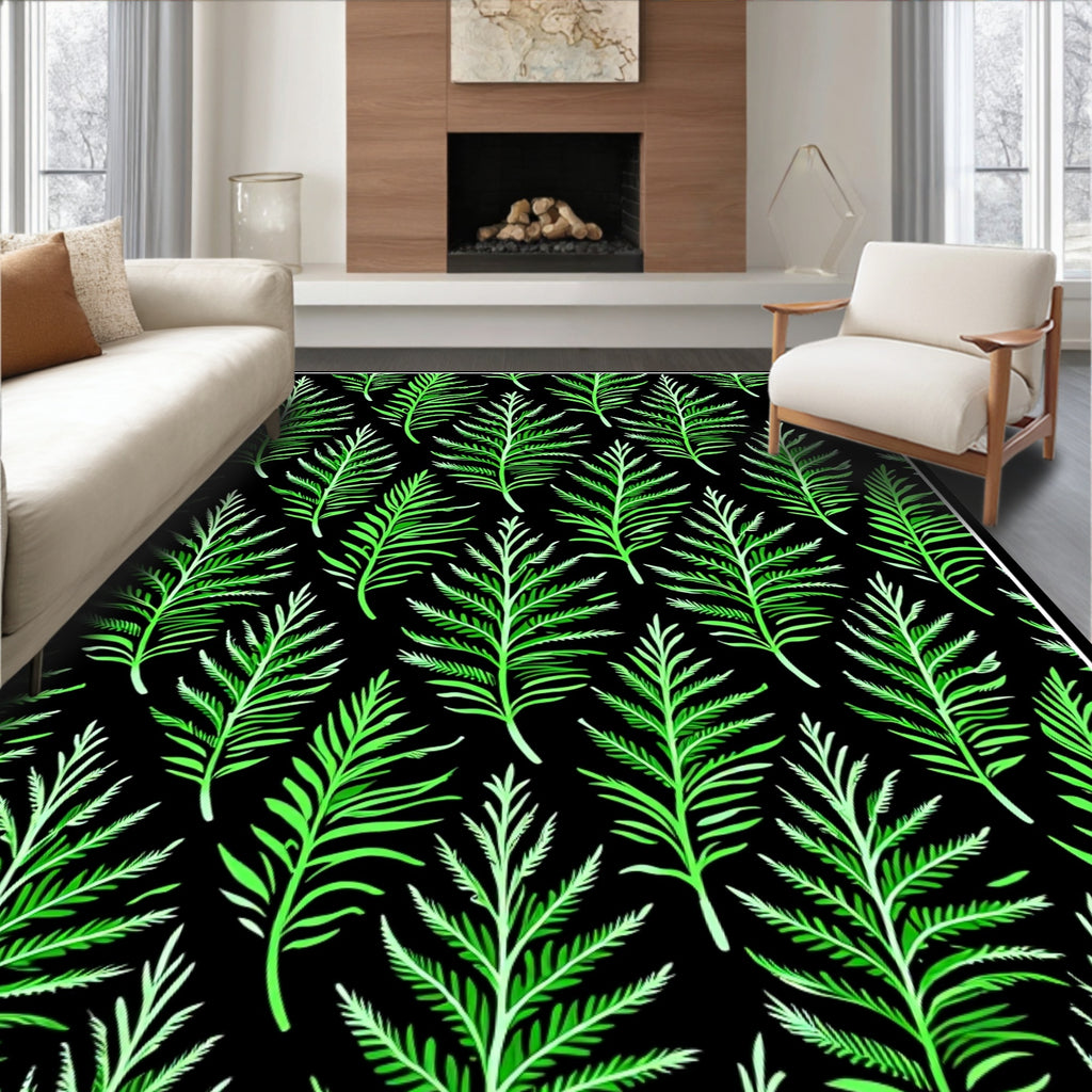 Vibrant Green Frond Botanical Art Rug