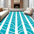 Teal White Striped Flowing Wave Rug