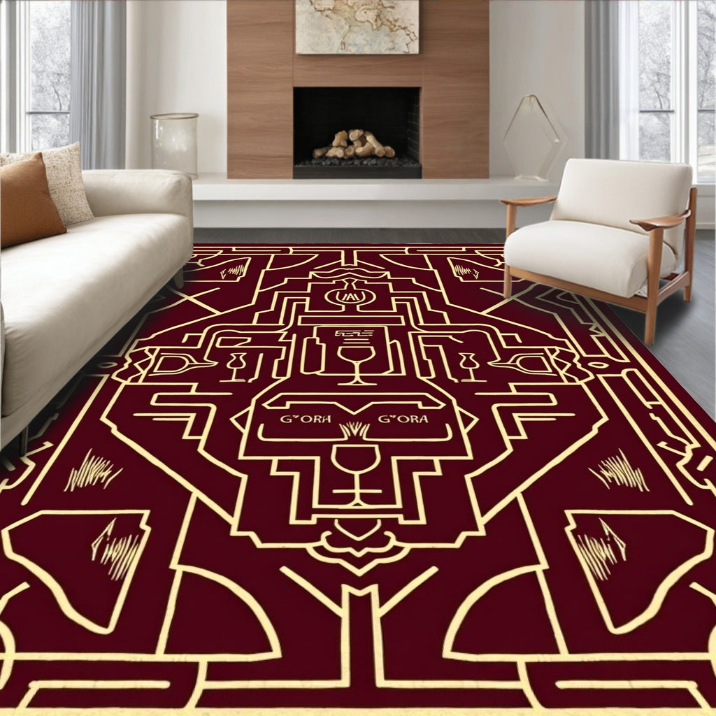 Crimson Geometric Wine Motif Rug