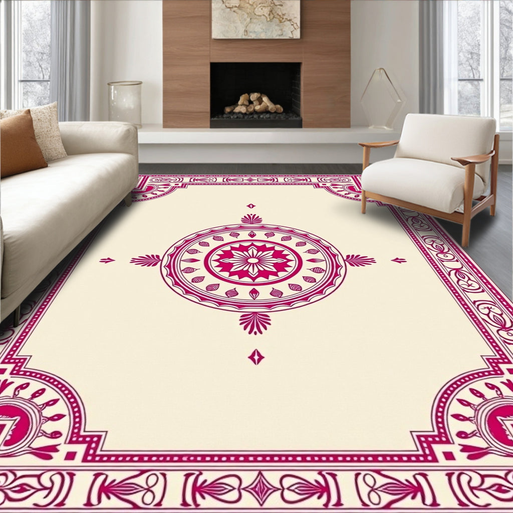 Maroon Ornamental Medallion Border Rug