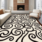 Cream Black Swirls Abstract Rug