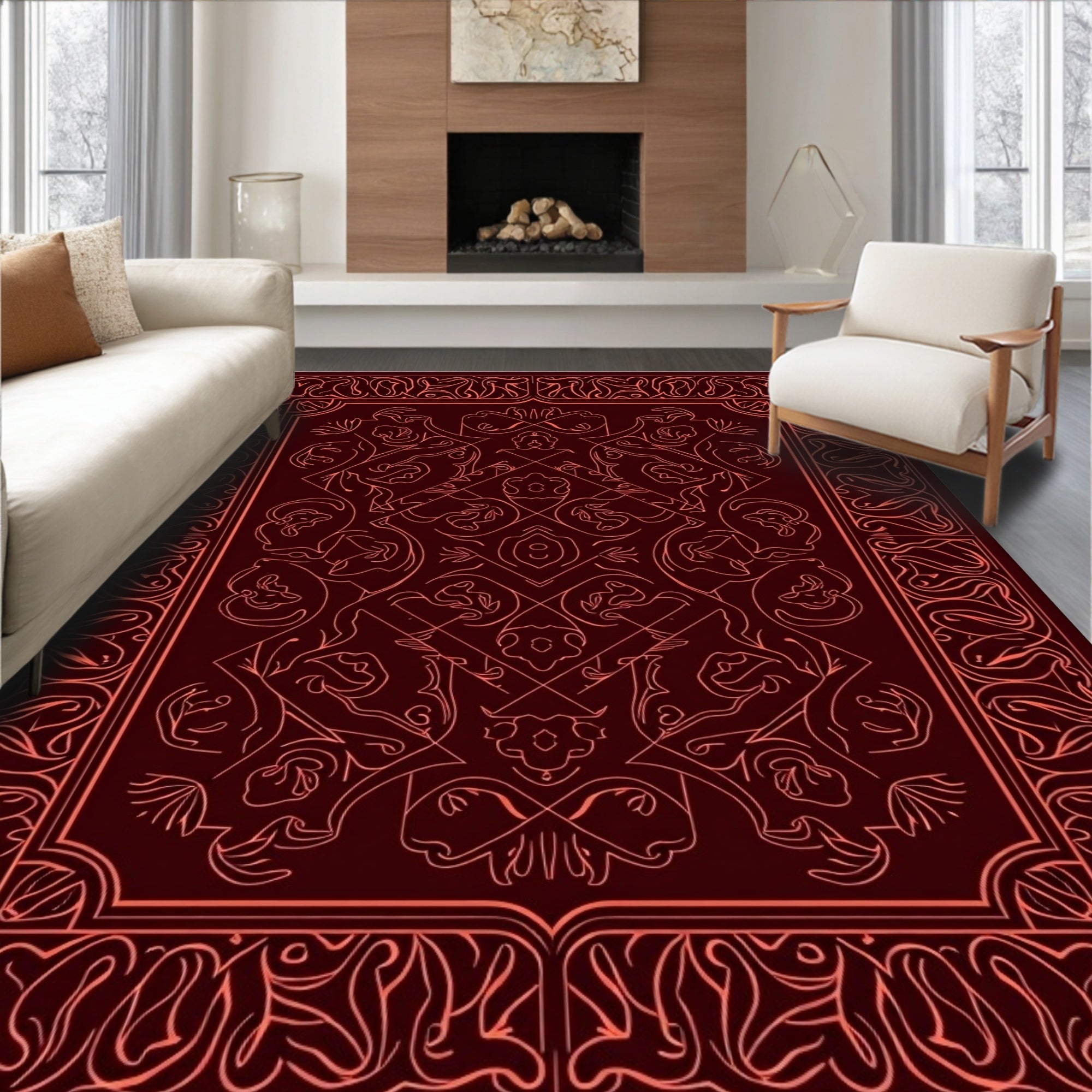 Crimson Regal Floral Lace Rug