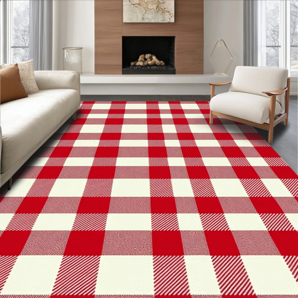 Classic Red and Cream Buffalo Plaid Rug