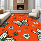 Whimsical Cream Butterfly Daisy Garden Rug