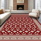 Crimson Cream Floral Border Medallion Rug