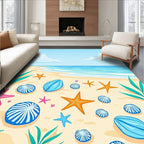 Coastal Beach Starfish Seashell Coral Scene Rug
