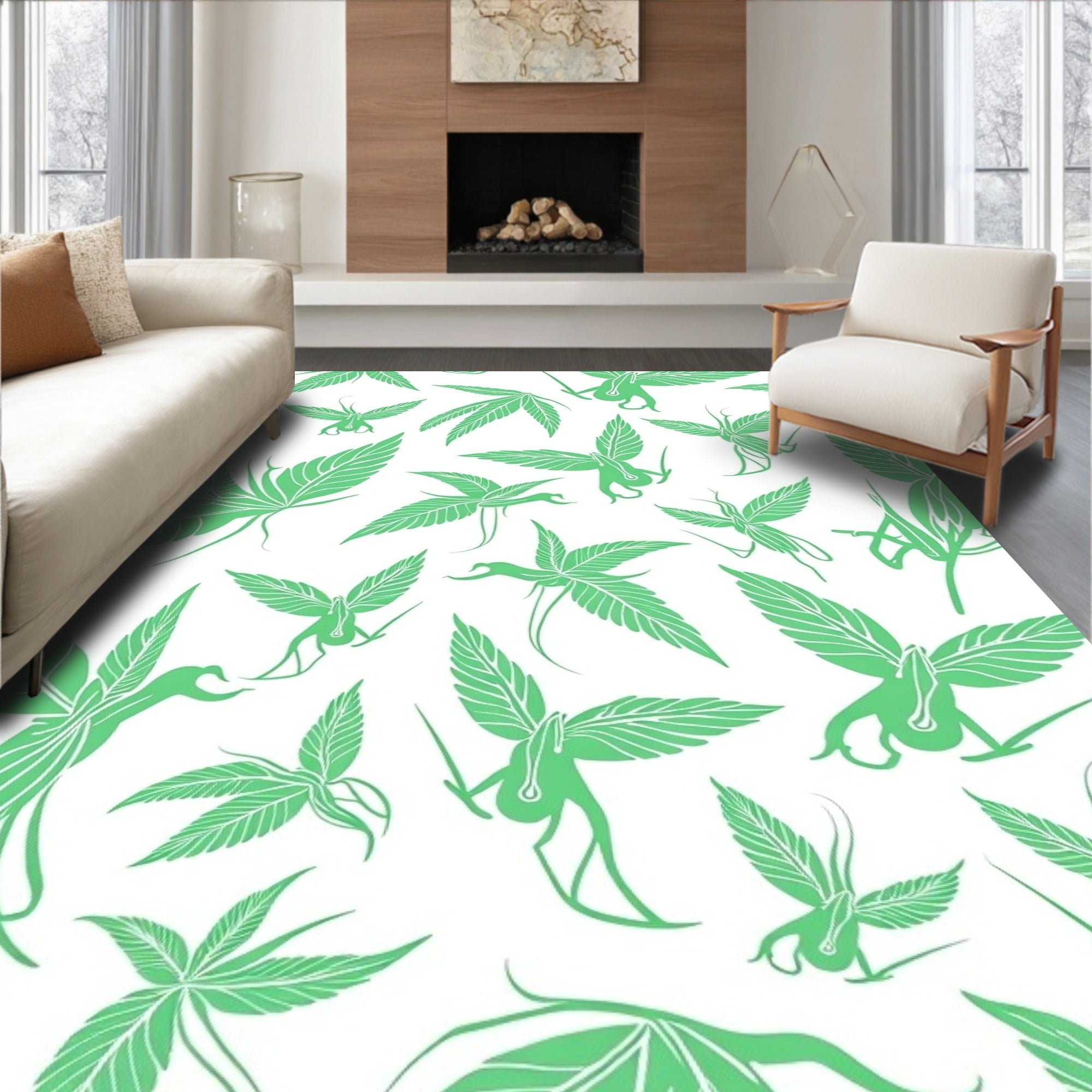Emerald Green Floral Fairy Imprint Rug